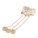 Hollow Out Bell Charm Cuff Bangle Bracelet Chain with 3 Opening Rings Set Gold