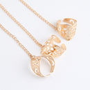 Hollow Out Bell Charm Cuff Bangle Bracelet Chain with 3 Opening Rings Set Gold