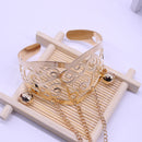 Hollow Out Bell Charm Cuff Bangle Bracelet Chain with 3 Opening Rings Set Gold