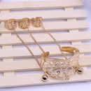 Hollow Out Bell Charm Cuff Bangle Bracelet Chain with 3 Opening Rings Set Gold