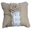 Vintage Hessian Burlap Rustic Lace Rose Wedding Ring Pillow Cushion 6 x 6 Inch