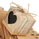 Kraft Brown Heart Rustic Candy Gift Boxes with Rope Wedding Favor Pack of 50