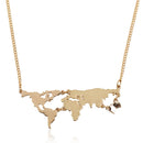 Fashion Charm World Map Travel Abstract Pendant Collar Necklace Gold