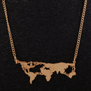 Fashion Charm World Map Travel Abstract Pendant Collar Necklace Gold