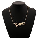 Fashion Charm World Map Travel Abstract Pendant Collar Necklace Gold