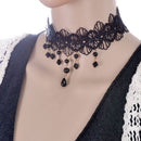 Gothic Black Crochet Lace Choker Necklace with Water Drop Charm Accessories