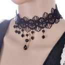 Gothic Black Crochet Lace Choker Necklace with Water Drop Charm Accessories