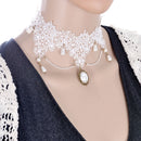White Crochet Lace Choker Necklace with Water Drop Charms for Wedding Bride