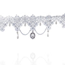 White Crochet Lace Choker Necklace with Water Drop Charms for Wedding Bride