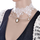 White Crochet Lace Choker Necklace with Water Drop Charms for Wedding Bride