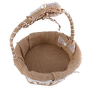 Vintage Rustic Burlap Jute Bow Flower Girl Basket for Wedding Ceremony Party