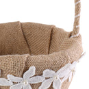 Vintage Rustic Burlap Jute Bow Flower Girl Basket for Wedding Ceremony Party