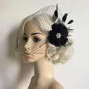 Women Girls Ladies Elegant Feather Veil Net Mesh Headwear Hair Clips Wedding Bridal Party Accessories Black