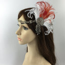 Bride Artificial Peacock Feather Headband Diamante Headwear Accessories-Red