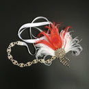 Bride Artificial Peacock Feather Headband Diamante Headwear Accessories-Red
