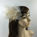 Bride Artificial Peacock Feather Headband Diamante Headwear AccessoriesBeige