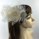 Bride Artificial Peacock Feather Headband Diamante Headwear AccessoriesBeige