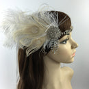 Bride Artificial Peacock Feather Headband Diamante Headwear AccessoriesBeige