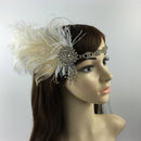 Bride Artificial Peacock Feather Headband Diamante Headwear AccessoriesBeige