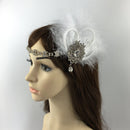 White Feather Sparkly Rhinestone Headband Hair Band for Bridal Wedding