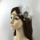 White Feather Sparkly Rhinestone Headband Hair Band for Bridal Wedding