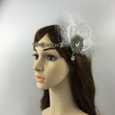 White Feather Sparkly Rhinestone Headband Hair Band for Bridal Wedding