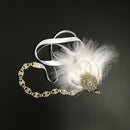 White Feather Sparkly Rhinestone Headband Hair Band for Bridal Wedding