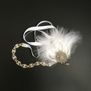 White Feather Sparkly Rhinestone Headband Hair Band for Bridal Wedding