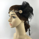Black Feather Fascinator Rhinestone Hair Band Headband for Bride Wedding