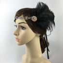Black Feather Fascinator Rhinestone Hair Band Headband for Bride Wedding