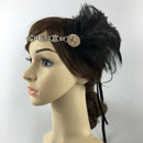 Black Feather Fascinator Rhinestone Hair Band Headband for Bride Wedding