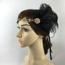 Black Feather Fascinator Rhinestone Hair Band Headband for Bride Wedding