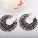 Folk Style Retro Silver Vintage Hollow Half Hoop Clip-on Earrings Jewelry