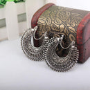 Folk Style Retro Silver Vintage Hollow Half Hoop Clip-on Earrings Jewelry
