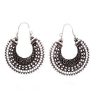 Folk Style Retro Silver Vintage Hollow Half Hoop Clip-on Earrings Jewelry