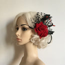 Bridal Fascinator Red Rose Flower Dots Hair Clips Headwear Wedding Supplies