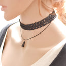 Black Lace Chain Collar Choker Necklace Gothic Vintage Artifical Gem Stone Pendant