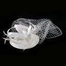 Women Girls Ladies Fashionable Fascinator Satin Veil Feather Hat Wedding Party Banquet Night Out Accessory Off White