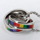 Fashion Stainless Steel Rainbow Double Ring Pendant Necklace LGBT Lesbian Gay Pride