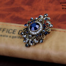 Royal Blue Rhinestone Crystals Brooch Vintage Style Broach Pins Women Jewelry