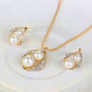 Rhinestone White Pearls Necklace Earrings Ring Gift Jewelry Set for Wedding Bridal