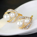 Rhinestone White Pearls Necklace Earrings Ring Gift Jewelry Set for Wedding Bridal