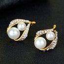 Rhinestone White Pearls Necklace Earrings Ring Gift Jewelry Set for Wedding Bridal