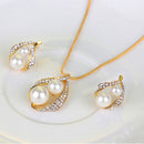 Rhinestone White Pearls Necklace Earrings Ring Gift Jewelry Set for Wedding Bridal