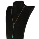 Women Teardrop Turquoise Pendant Long Chain Necklace Vinatge Jewelry Gift