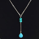 Women Teardrop Turquoise Pendant Long Chain Necklace Vinatge Jewelry Gift