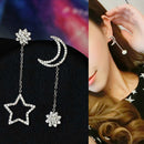 2pcs Unique Rhinestone Dangle Drop Moon and Star Shape Asymmetric Earrings