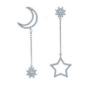 2pcs Unique Rhinestone Dangle Drop Moon and Star Shape Asymmetric Earrings