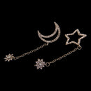 2pcs Unique Rhinestone Dangle Drop Moon and Star Shape Asymmetric Earrings