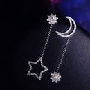 2pcs Unique Rhinestone Dangle Drop Moon and Star Shape Asymmetric Earrings